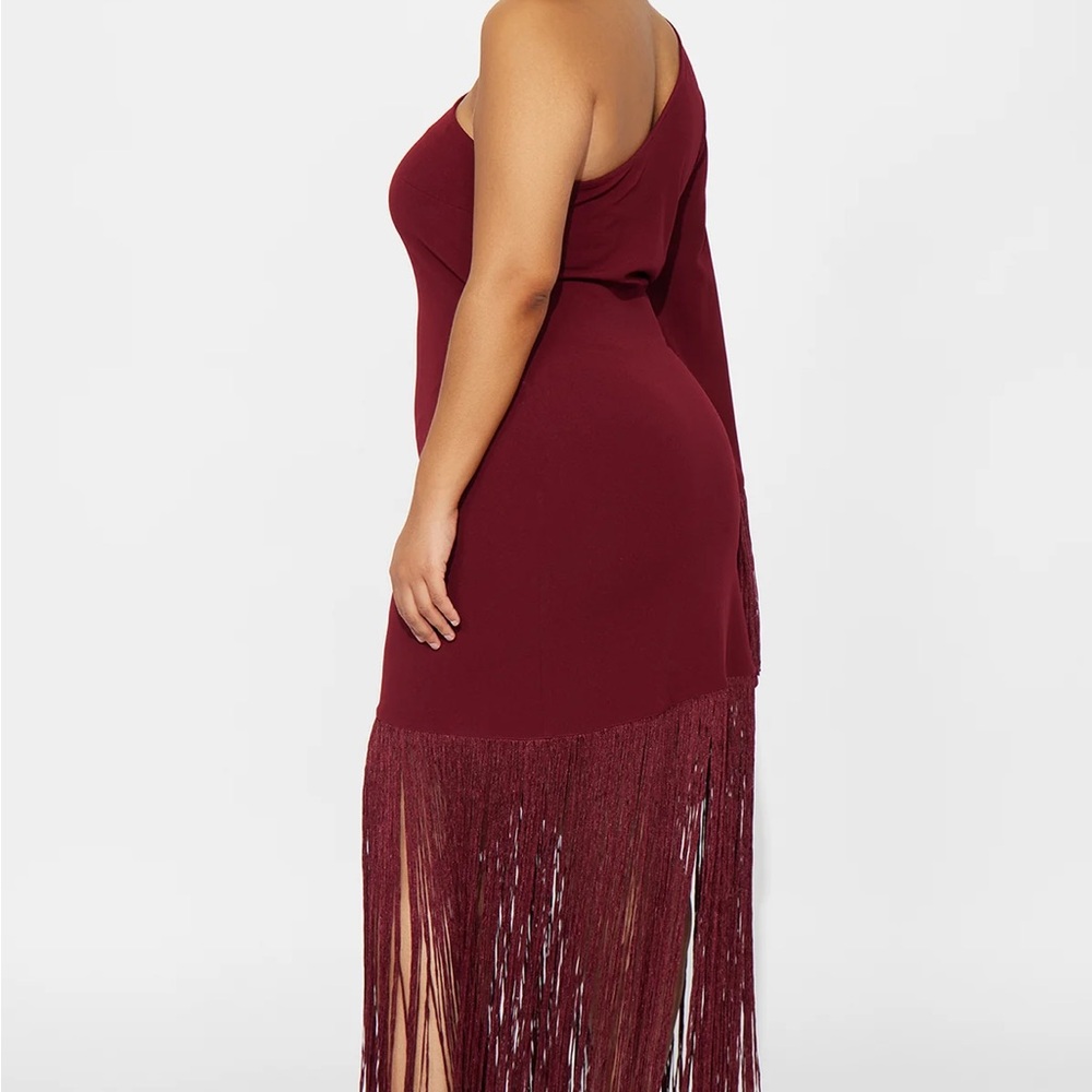 Fashion Nova Burgundy One-Shoulder Fringe Dress - Picture 3 of 3